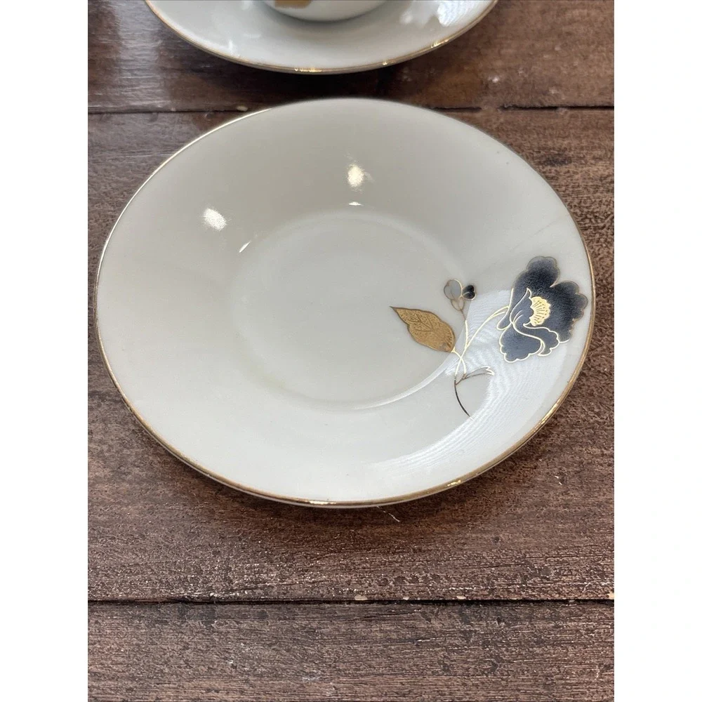 4 Tiger Yedi Porcelain‎ Cup Saucer Gold Leaf Small Tea   Espresso Coffee